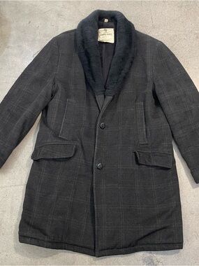 Robert Hall Cerrinni Wool Dark Charcoal Wool Coat with Faux Fur Collar size 40